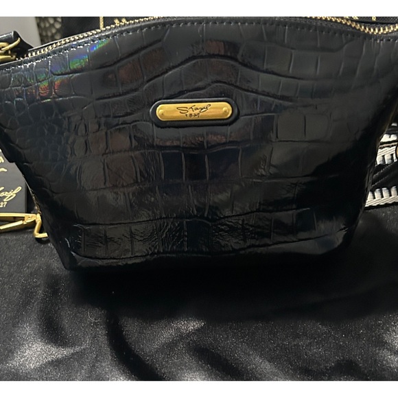 Sharif Black Iridescent Croc-Embossed Leather Bag NWT - Picture 16 of 16